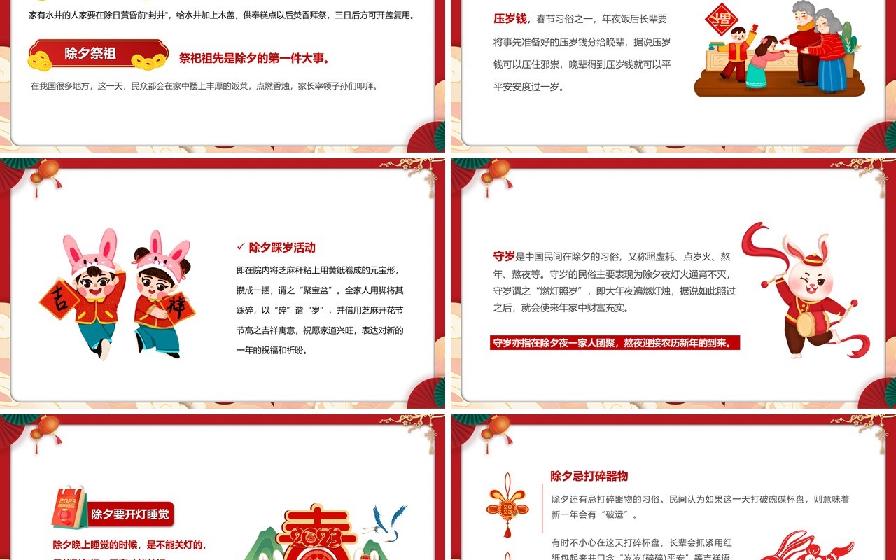 红色喜庆中国风除夕习俗介绍PPT模板