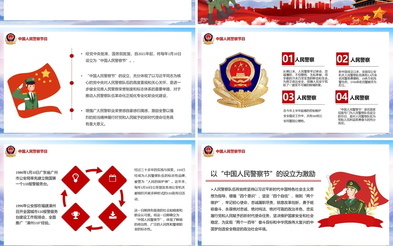 红色党政风学习在中国人民警察队伍授旗上的训词精神党课党建PPT模板