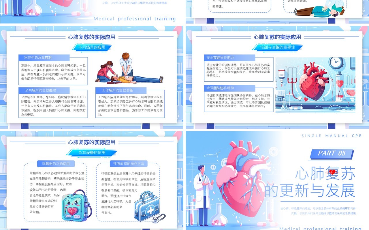 蓝色插画风心肺复苏急救措施培训PPT模板
