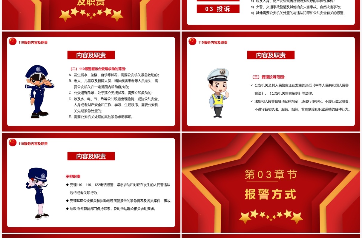 红色简约110警察节宣传动态PPT模板