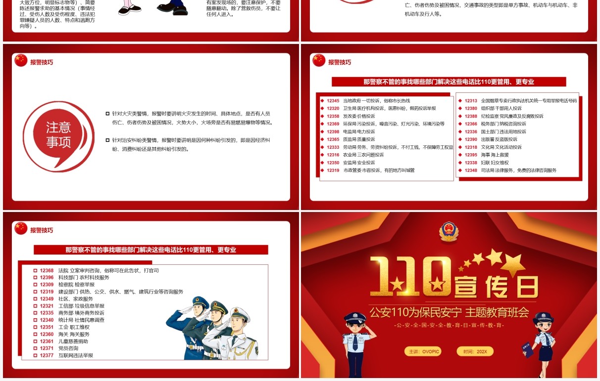 红色简约110警察节宣传动态PPT模板