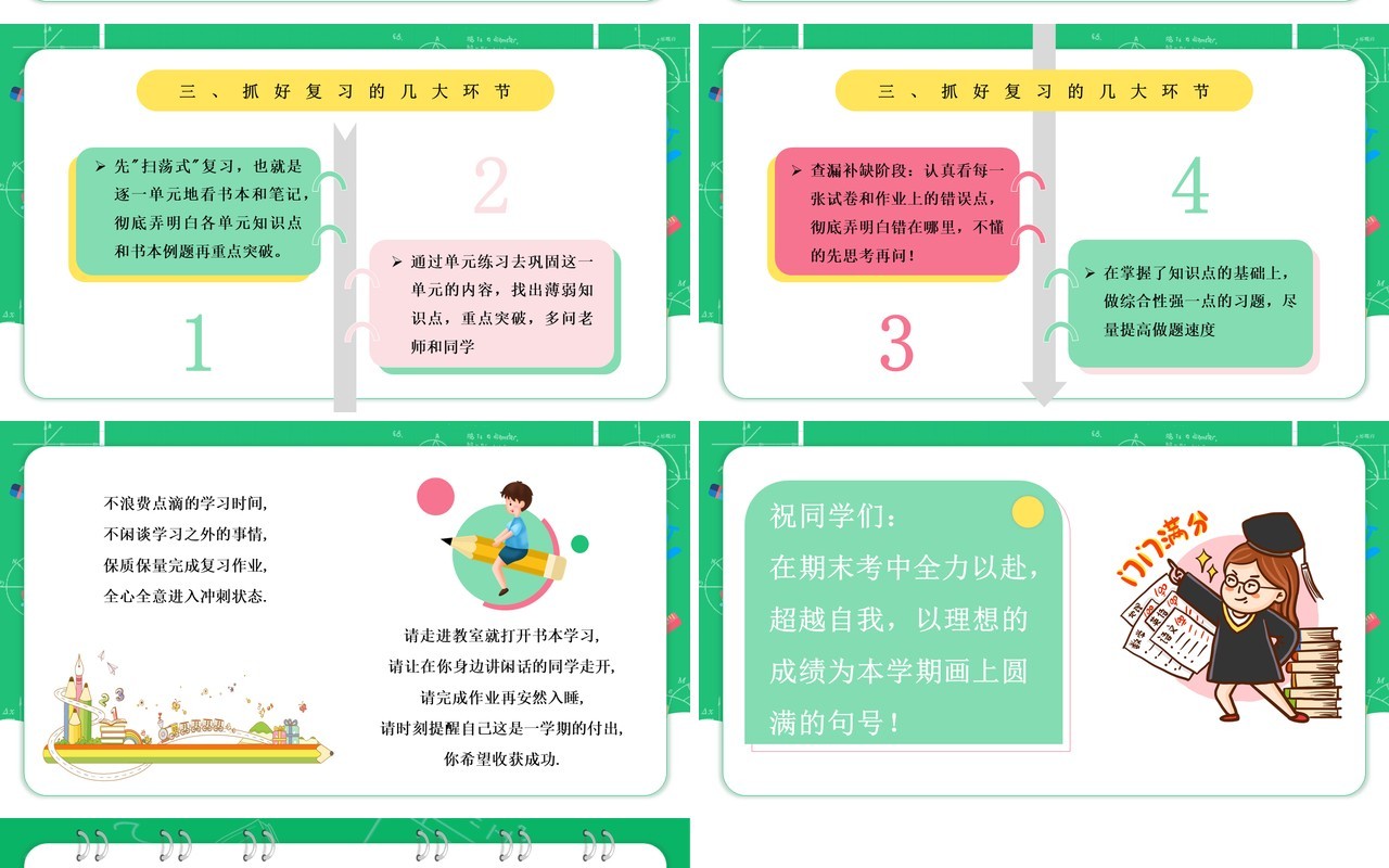 绿色卡通如何做好期末复习PPT动态模板
