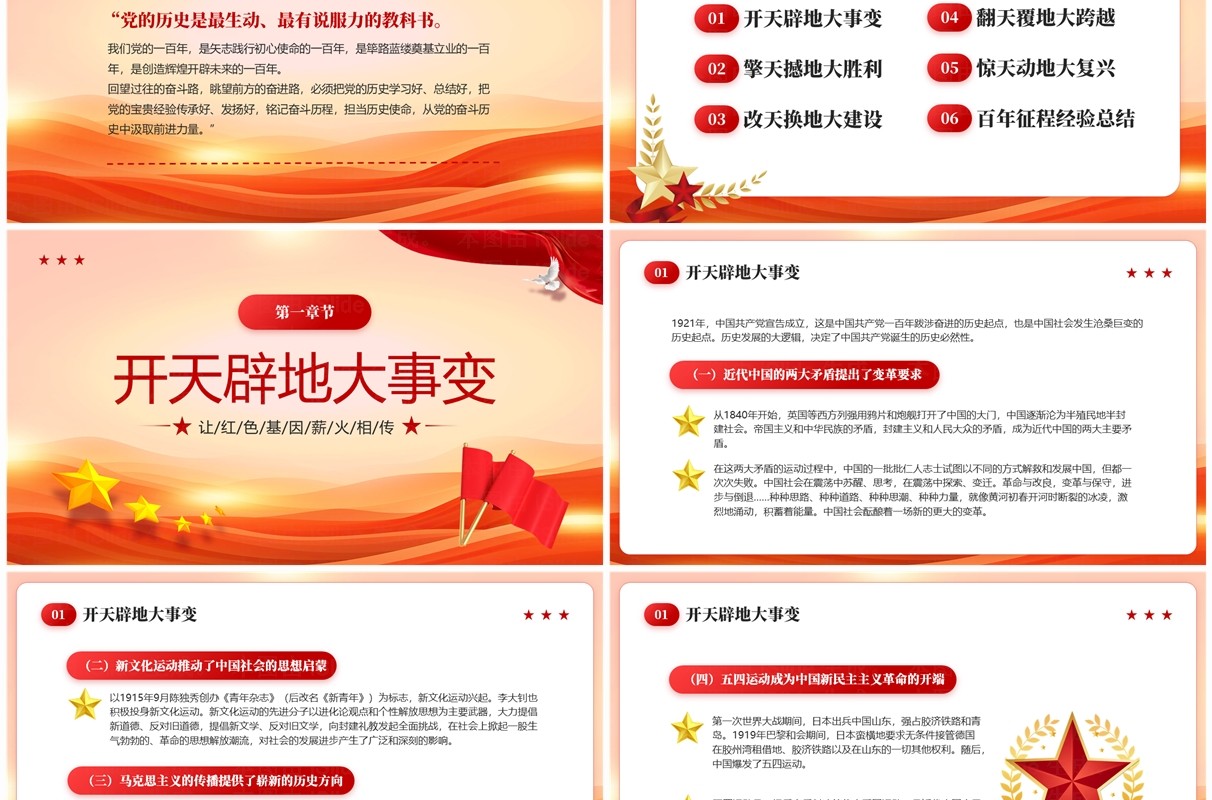 红色党政风建党103周年党史学习PPT模板