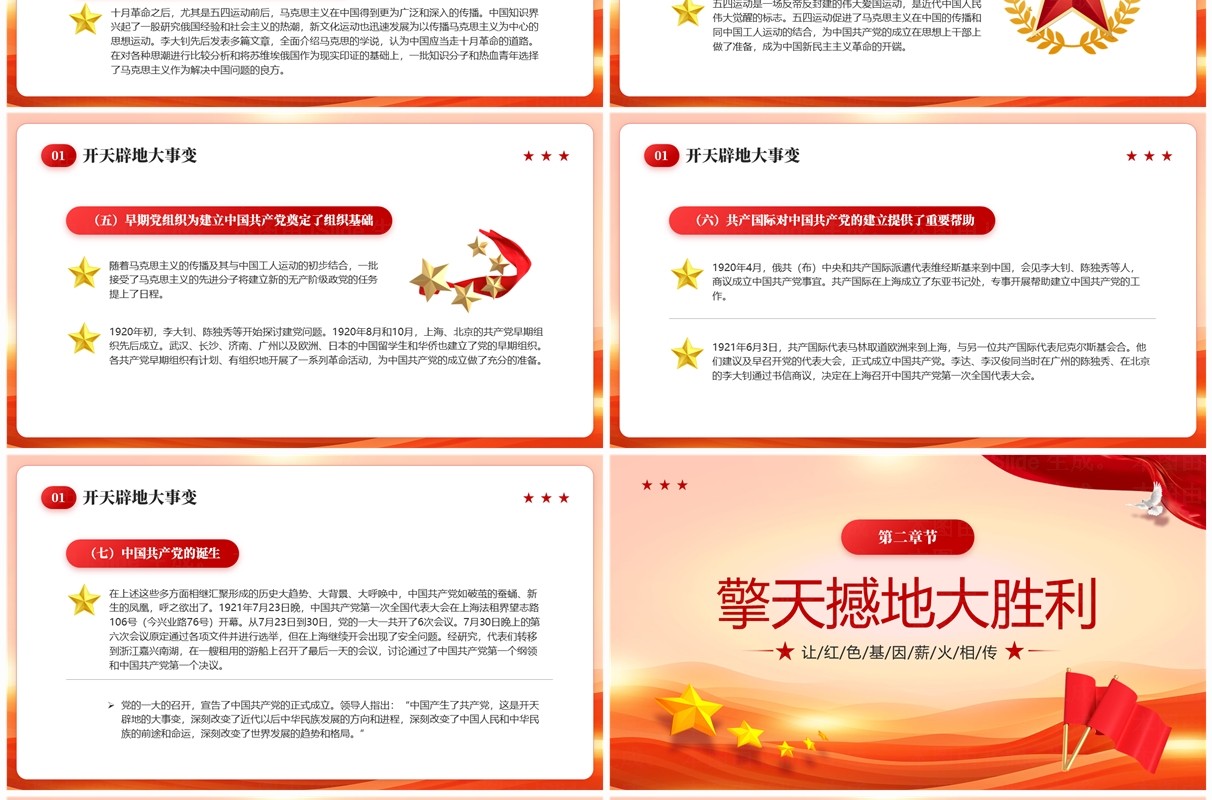 红色党政风建党103周年党史学习PPT模板