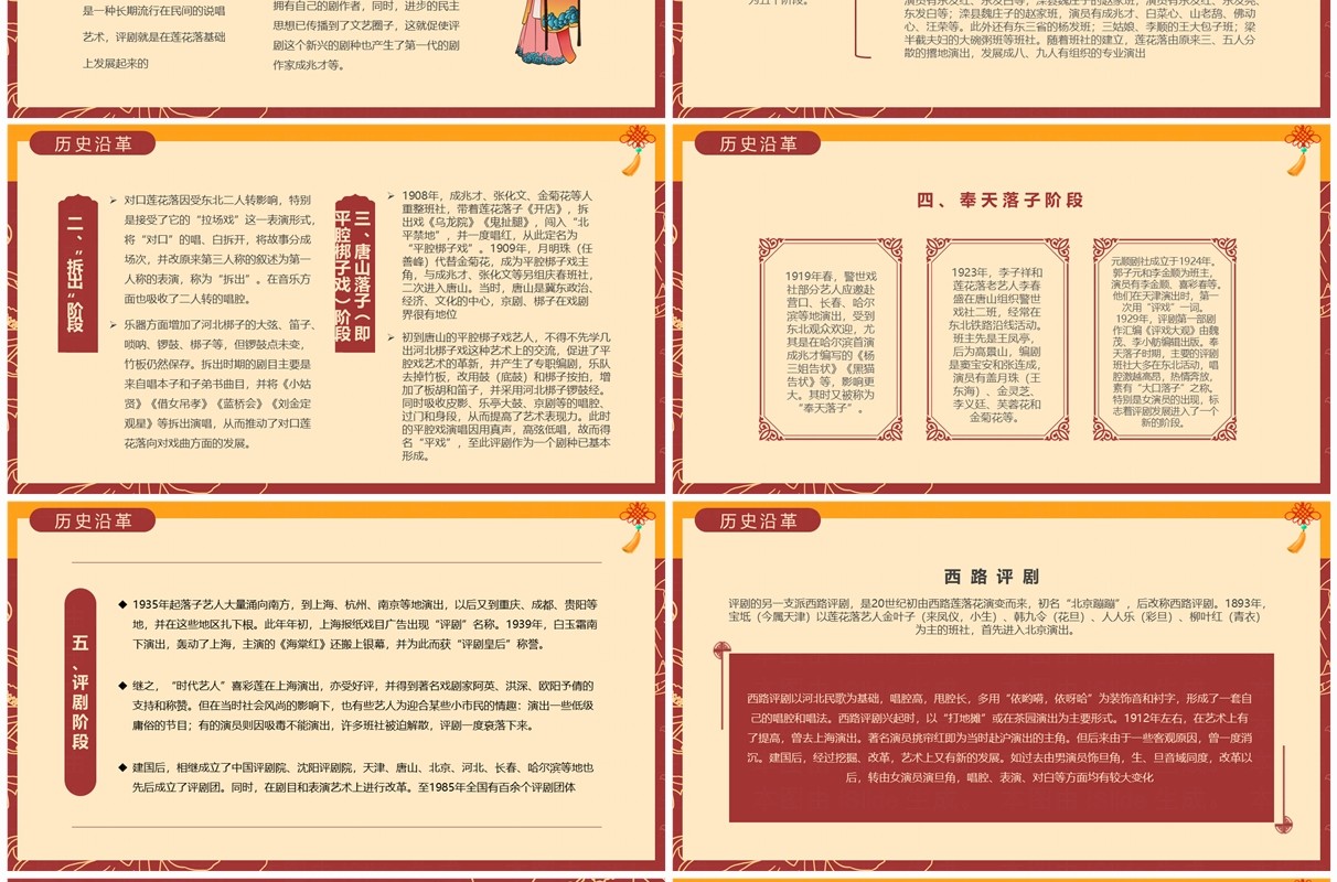 红色中国风非遗系列之评剧介绍PPT模板