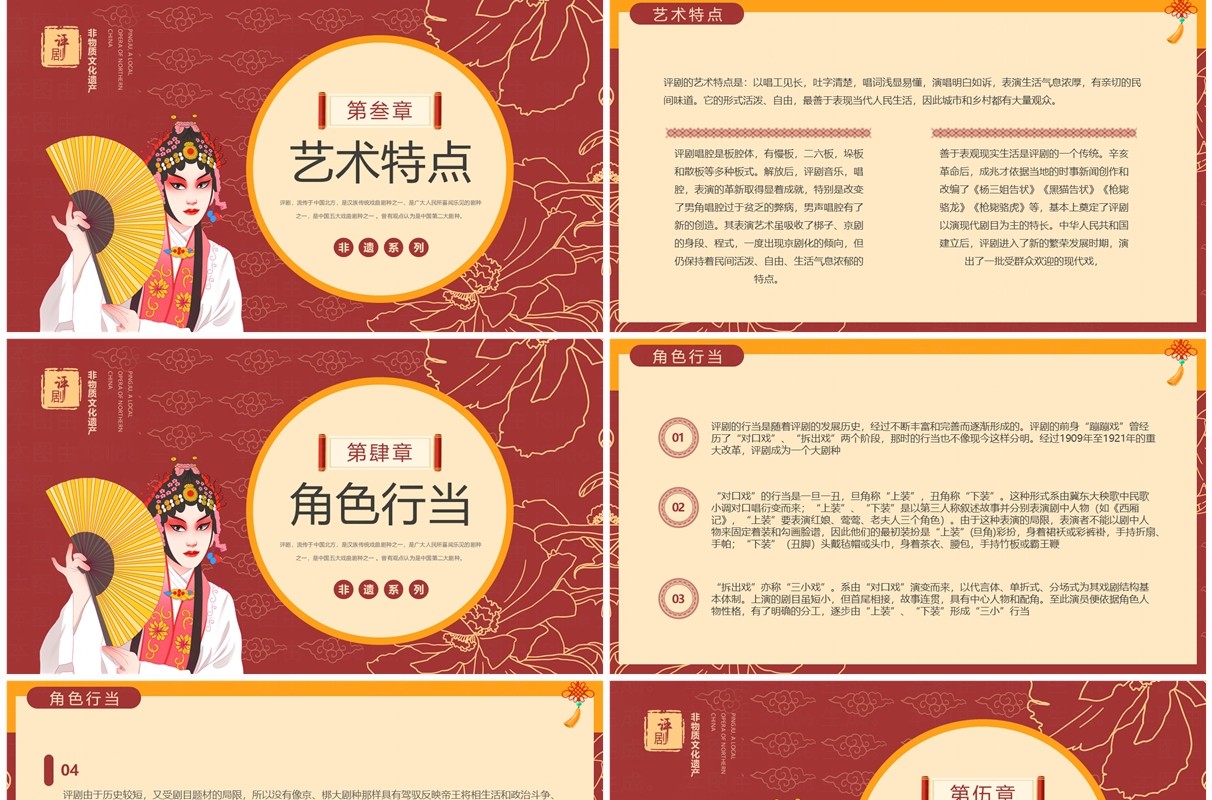 红色中国风非遗系列之评剧介绍PPT模板