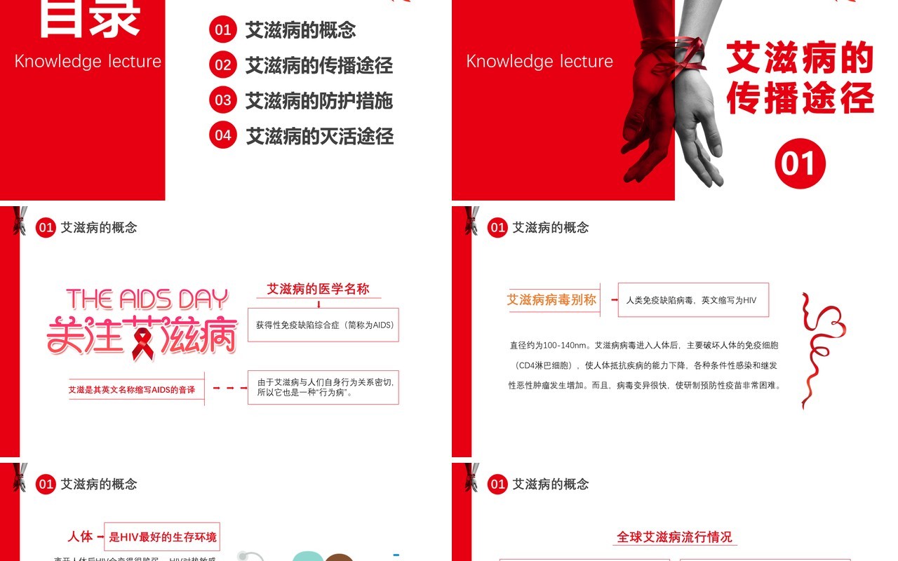 2021红色简约商务风艾滋病预防知识讲座通用PPT模板