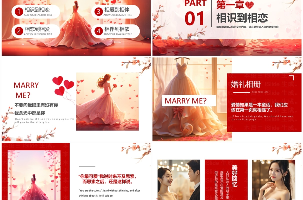 红色浪漫我们结婚了婚礼画册PPT模板