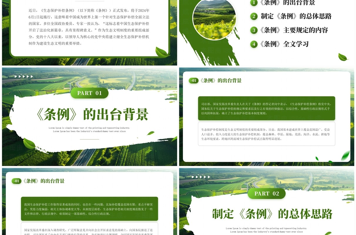 绿色简约风生态保护补偿条例PPT模板