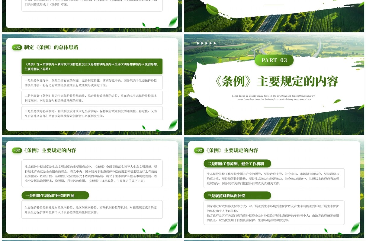 绿色简约风生态保护补偿条例PPT模板