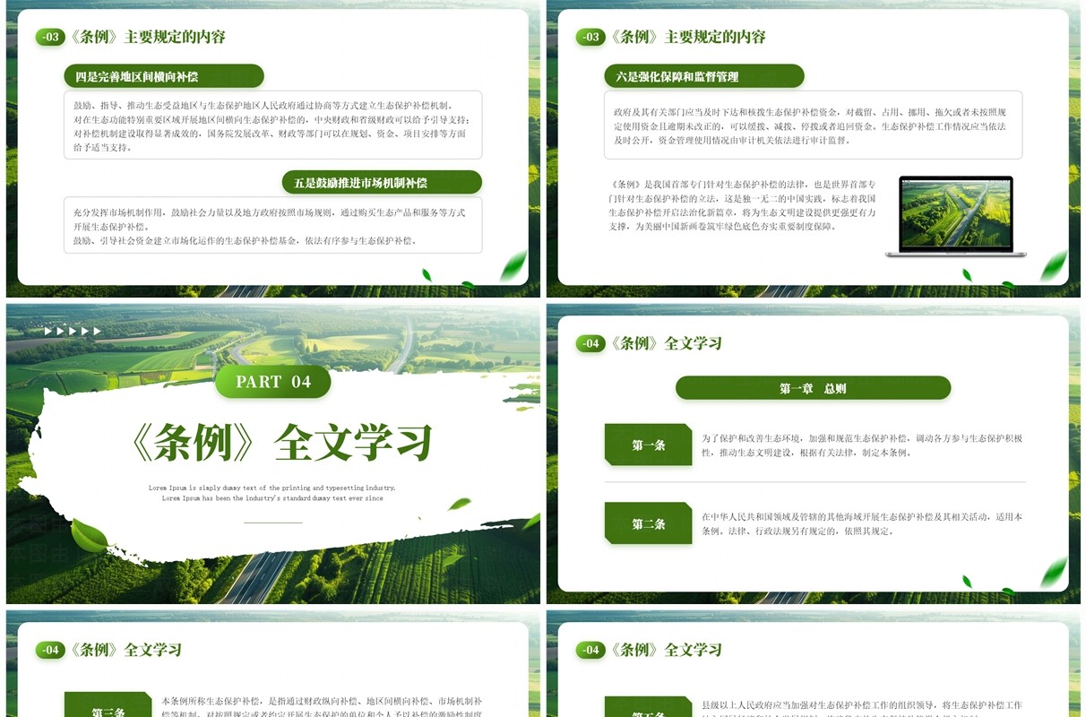 绿色简约风生态保护补偿条例PPT模板