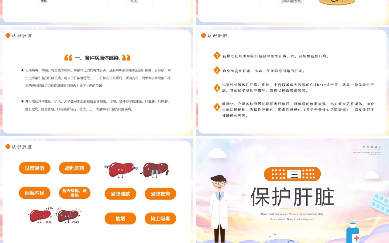 简约全国爱肝日介绍动态PPT模板