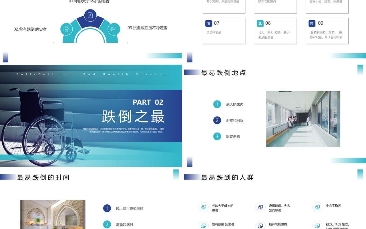 蓝色简约风跌倒坠床健康宣教PPT模板