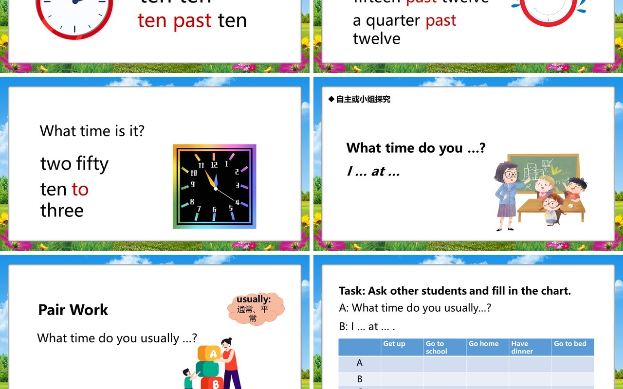 人教版七年级英语下册What time do you go to school课件PPT模板