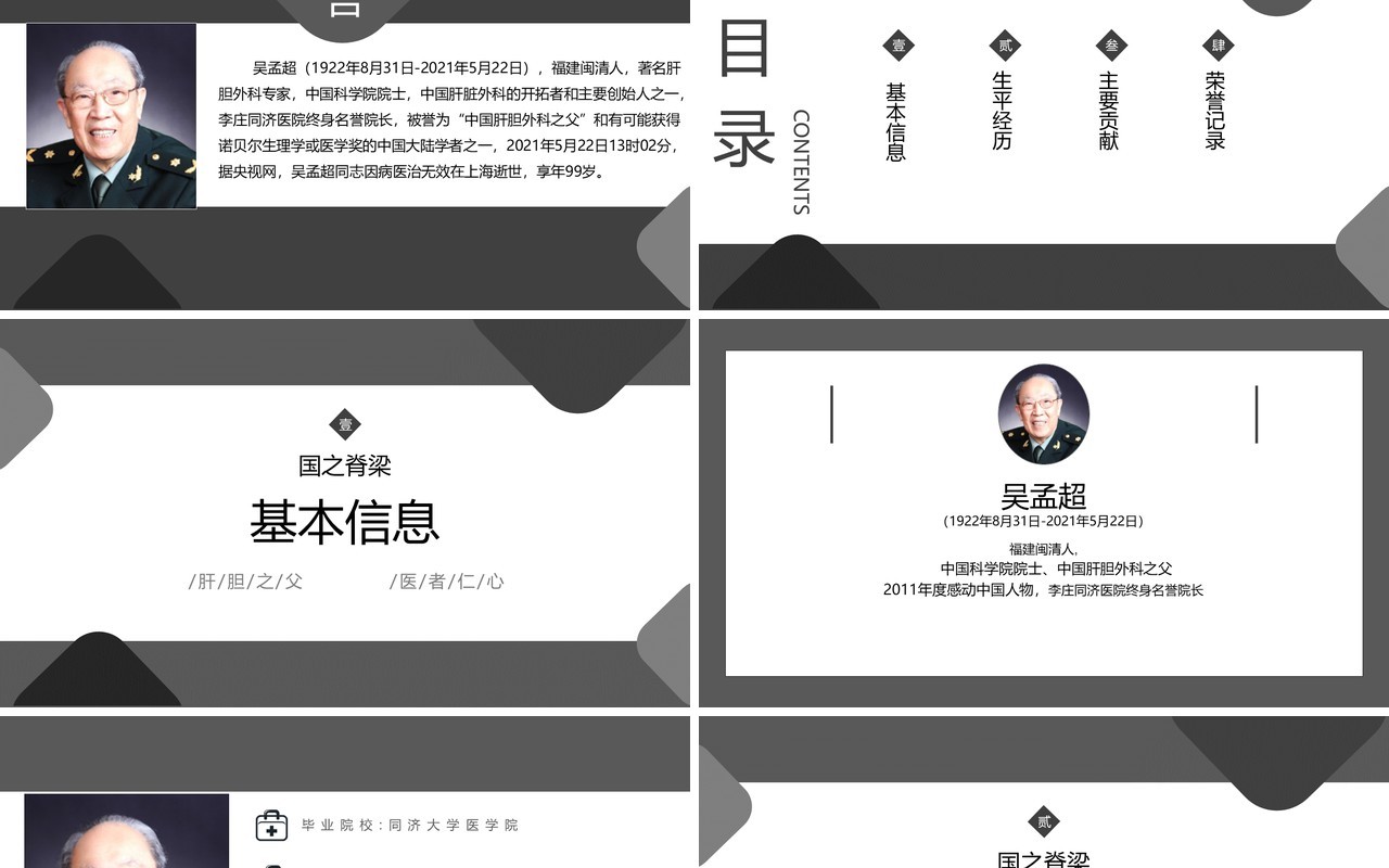 医者仁心吴孟超人物介绍ppt模板