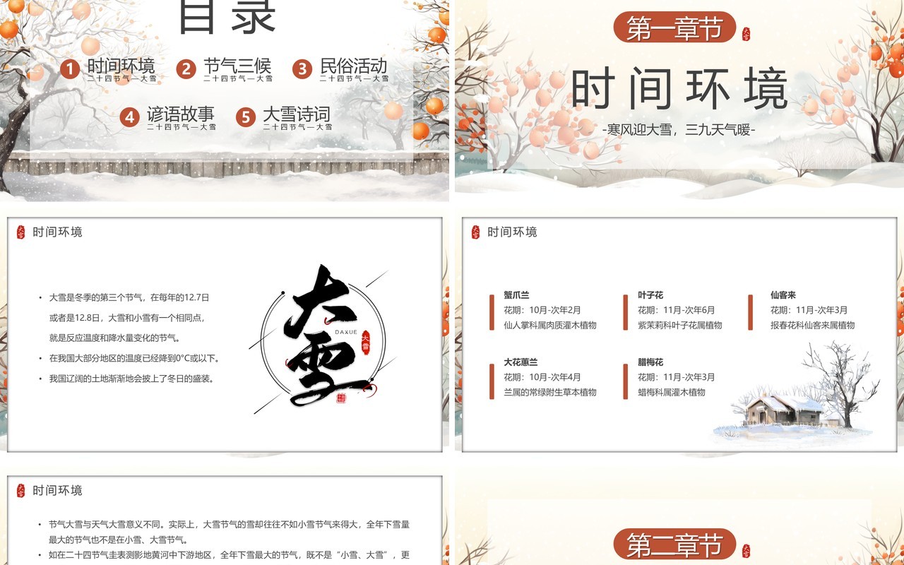 淡雅中国风二十四传统节气大雪PPT模板
