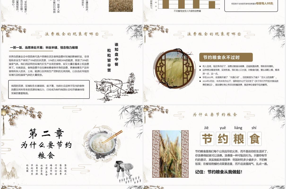 中国风简约制止浪费节约粮食从我做起光盘行动宣传PPT模板