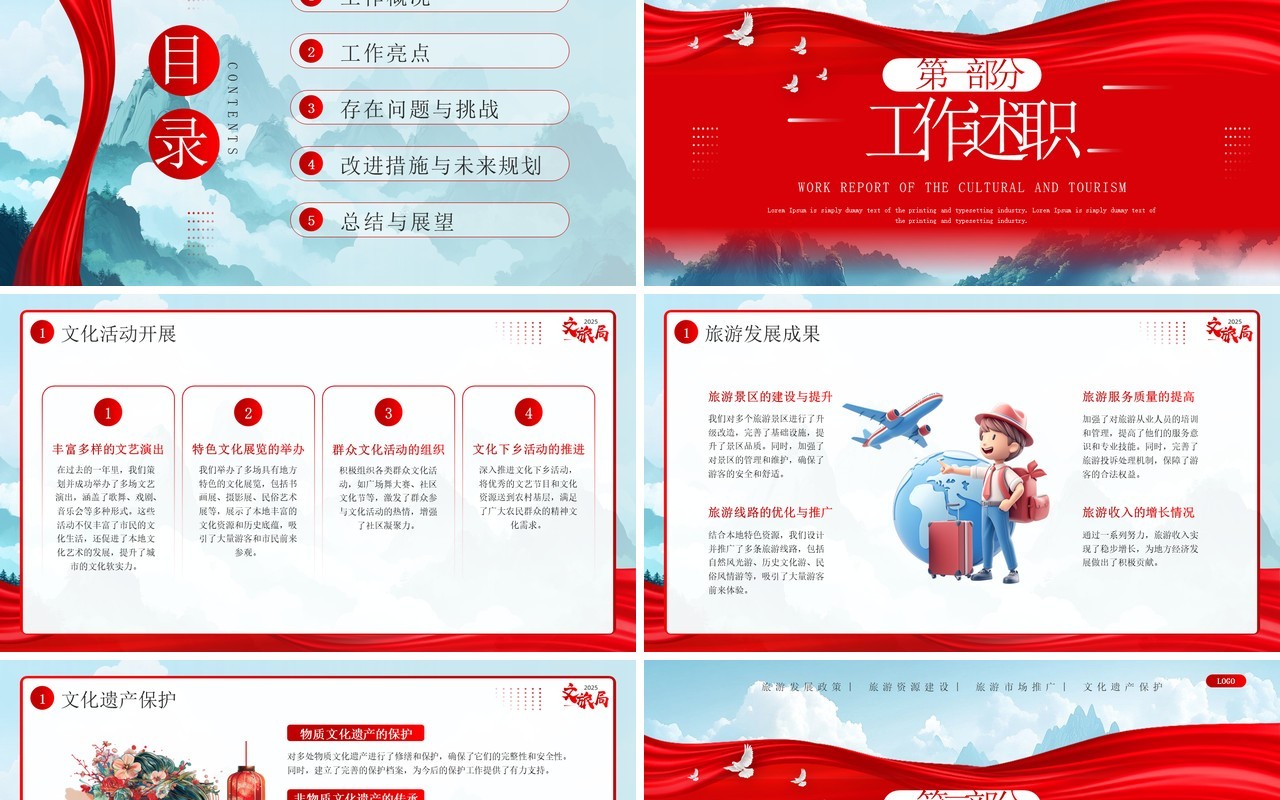 红蓝简约风文旅局工作述职报告PPT模板