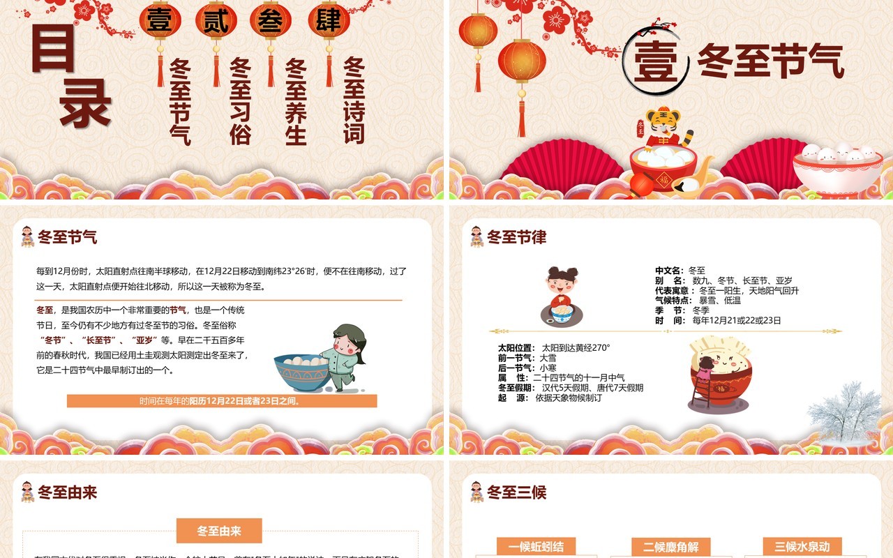 中国传统二十四节气冬至介绍PPT模板