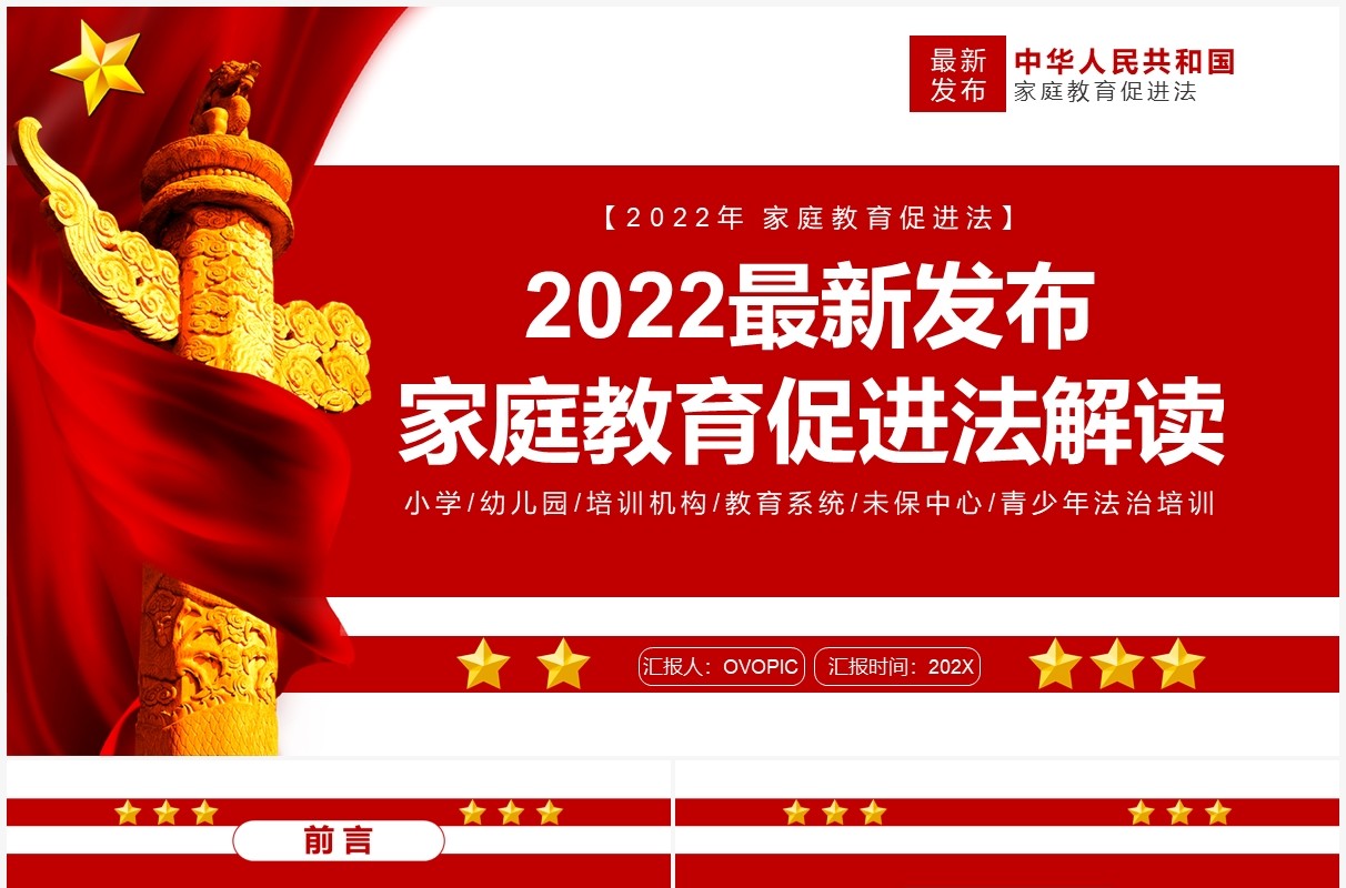 红色简约2022最新发布“家庭教育促进法”解读PPT模板