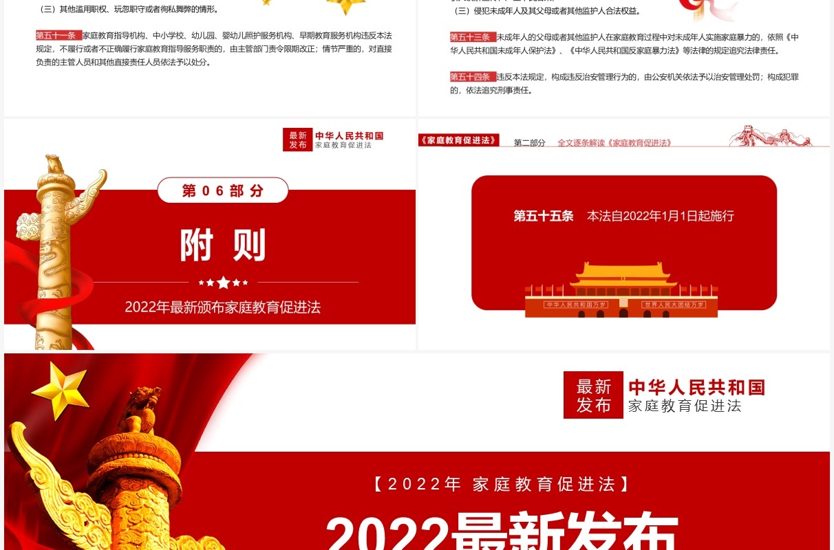 红色简约2022最新发布“家庭教育促进法”解读PPT模板