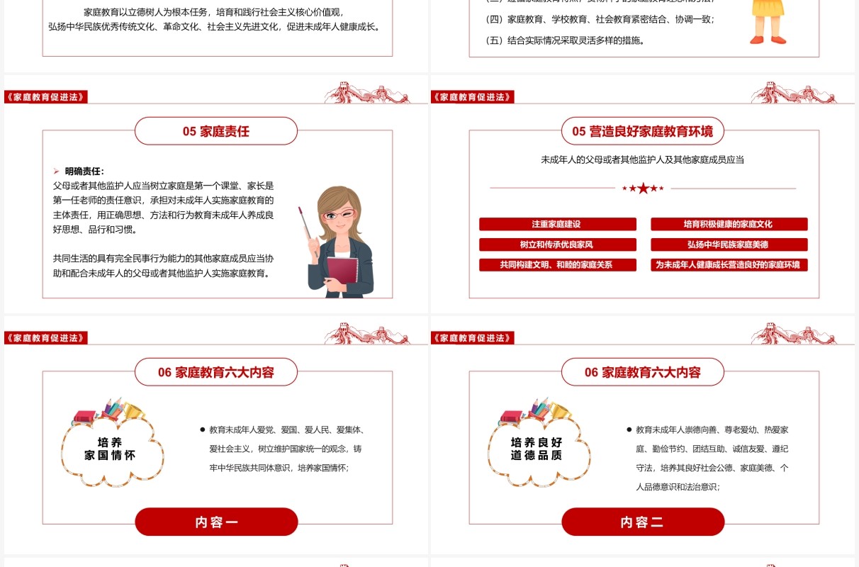 红色简约2022最新发布“家庭教育促进法”解读PPT模板