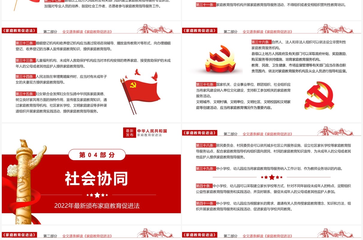 红色简约2022最新发布“家庭教育促进法”解读PPT模板