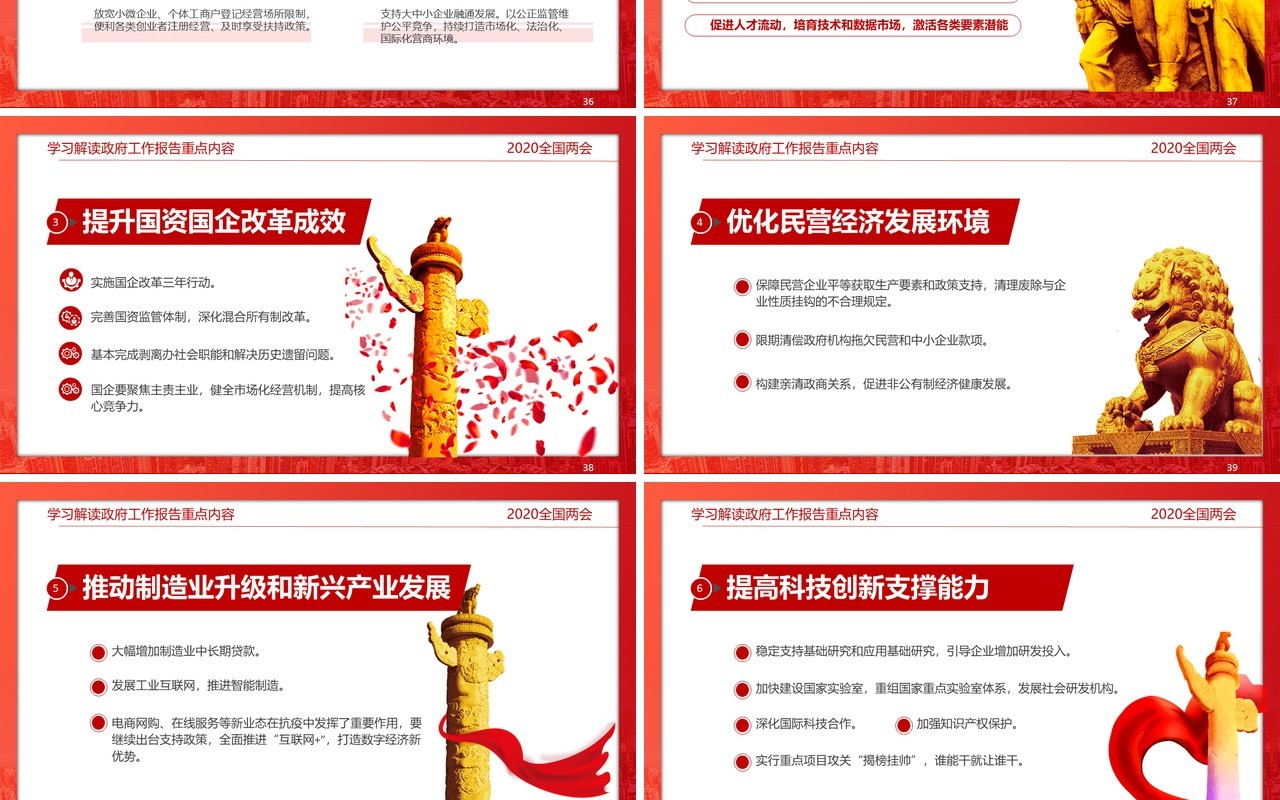 红色政府工作报告解读学习两会党建讲稿PPT模板