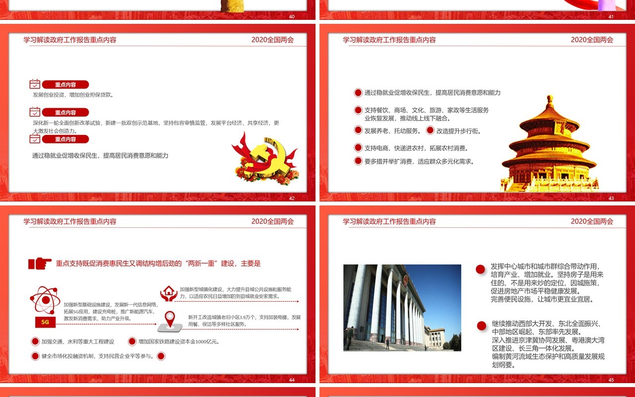 红色政府工作报告解读学习两会党建讲稿PPT模板