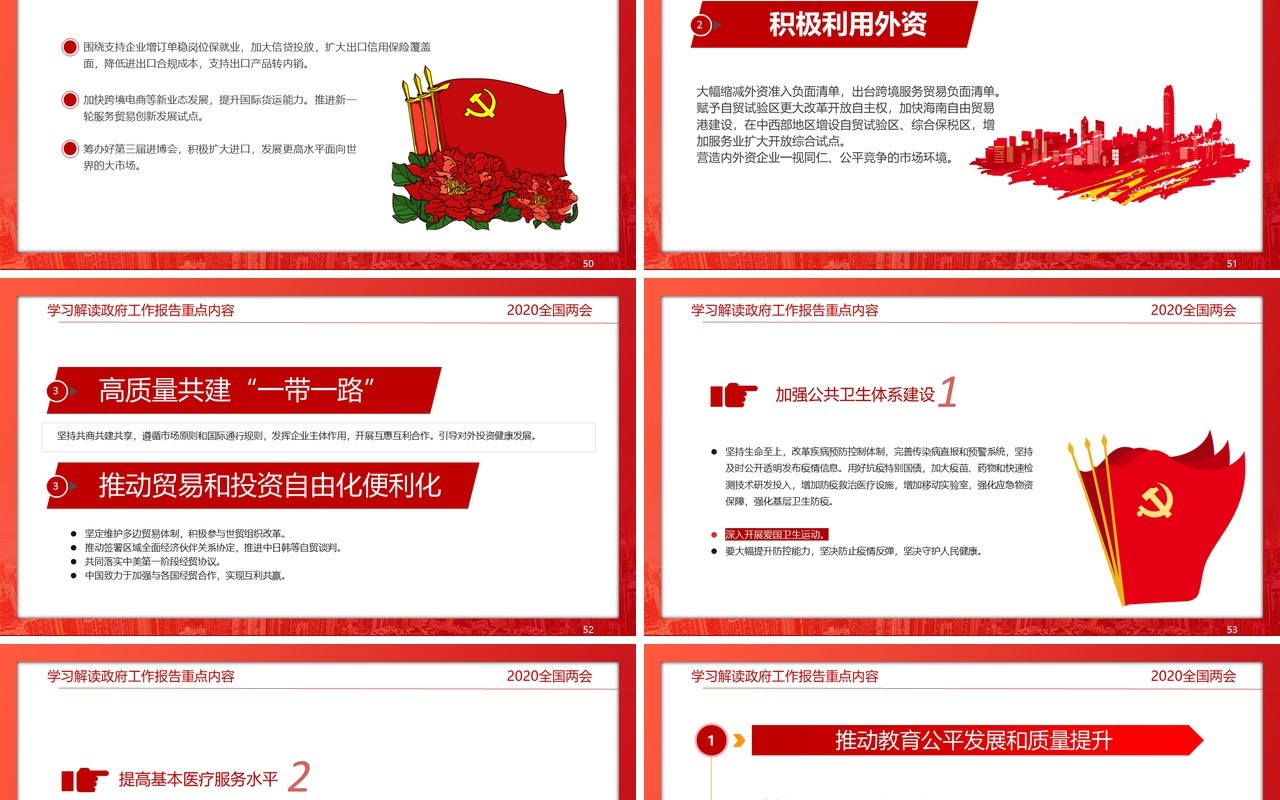 红色政府工作报告解读学习两会党建讲稿PPT模板