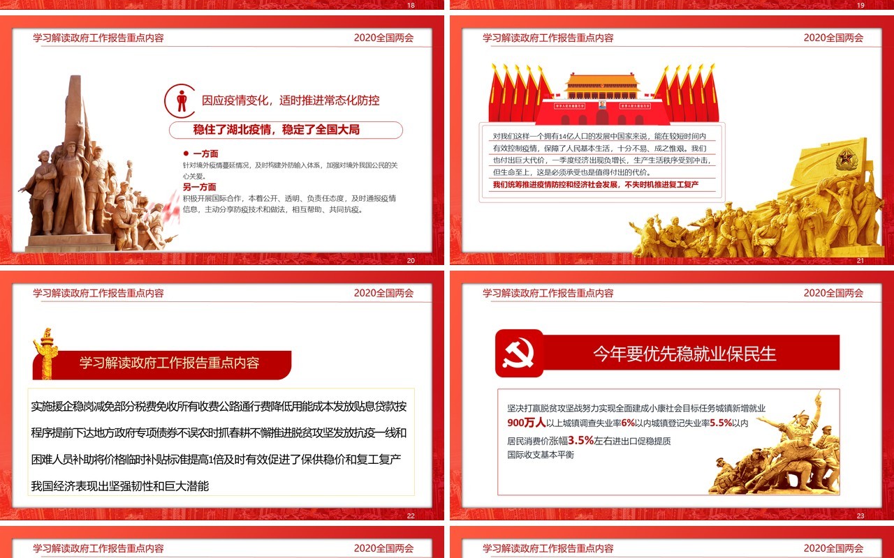 红色政府工作报告解读学习两会党建讲稿PPT模板