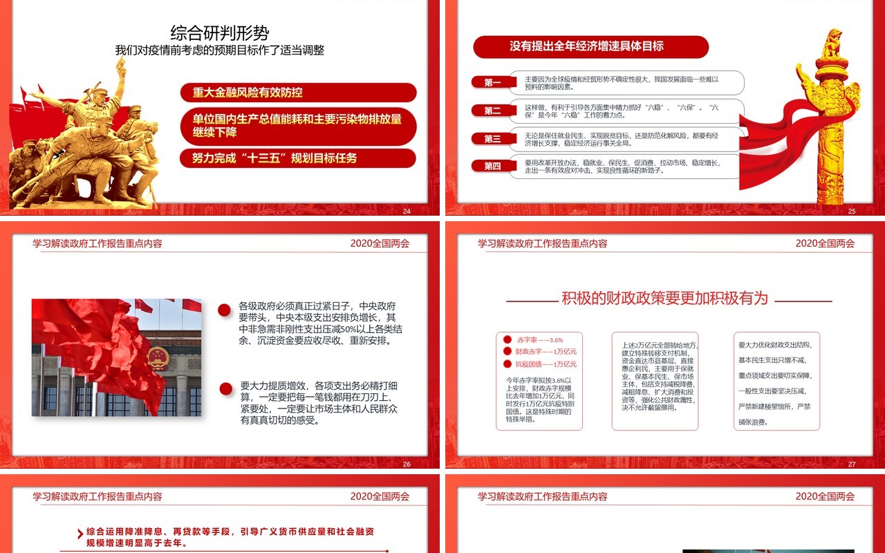 红色政府工作报告解读学习两会党建讲稿PPT模板