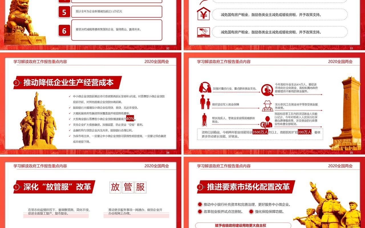 红色政府工作报告解读学习两会党建讲稿PPT模板