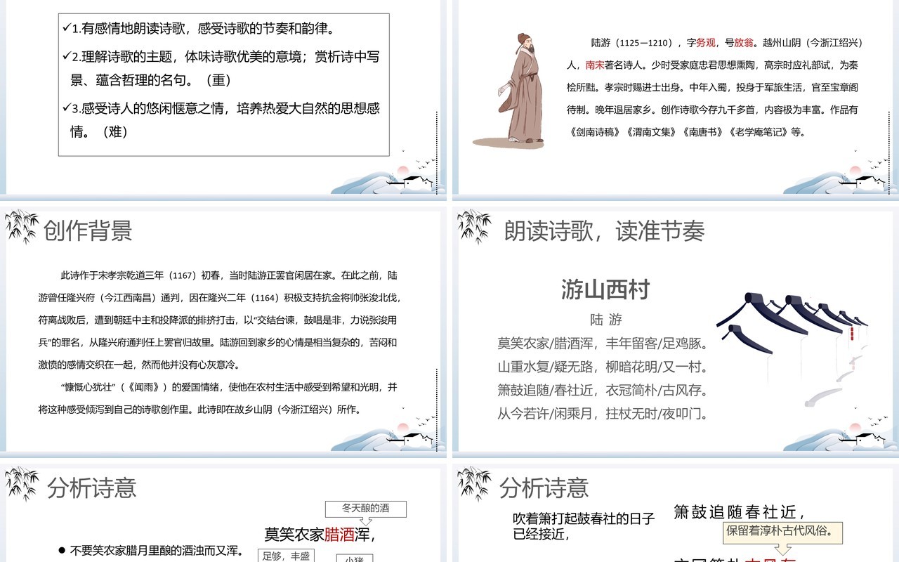 部编版七年级语文下册游山西村课件PPT模板