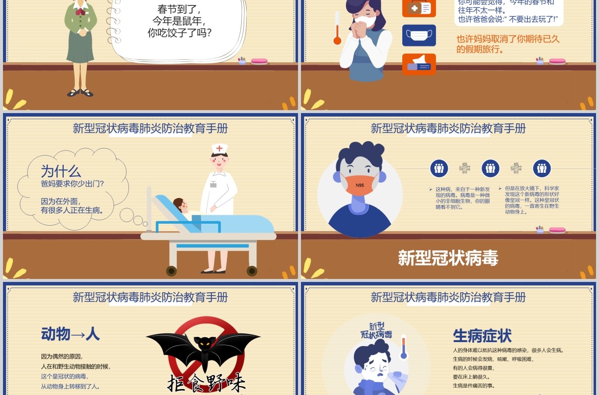 幼儿小学生防护知识新型冠状病毒肺炎PPT课件模板