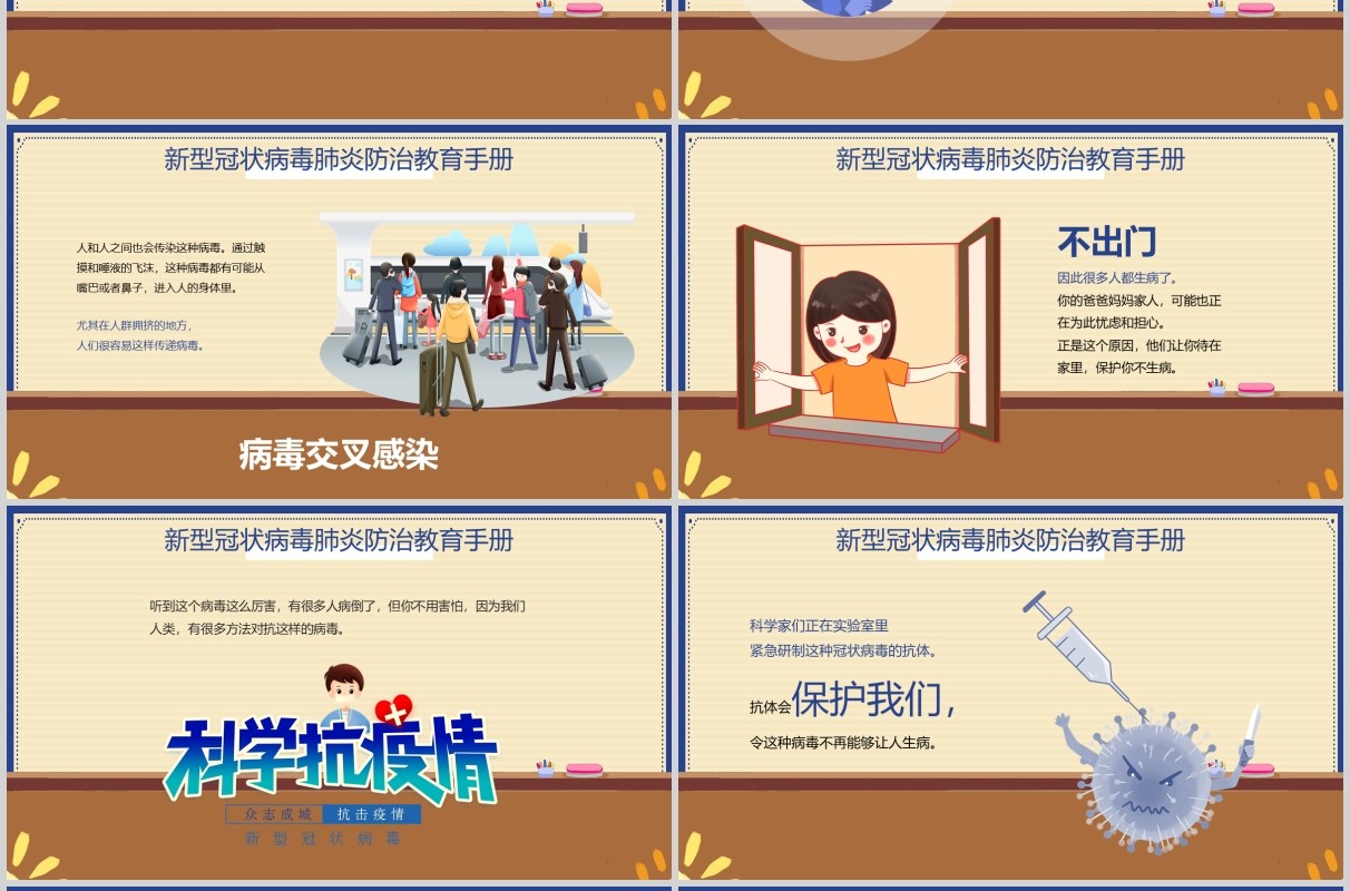幼儿小学生防护知识新型冠状病毒肺炎PPT课件模板