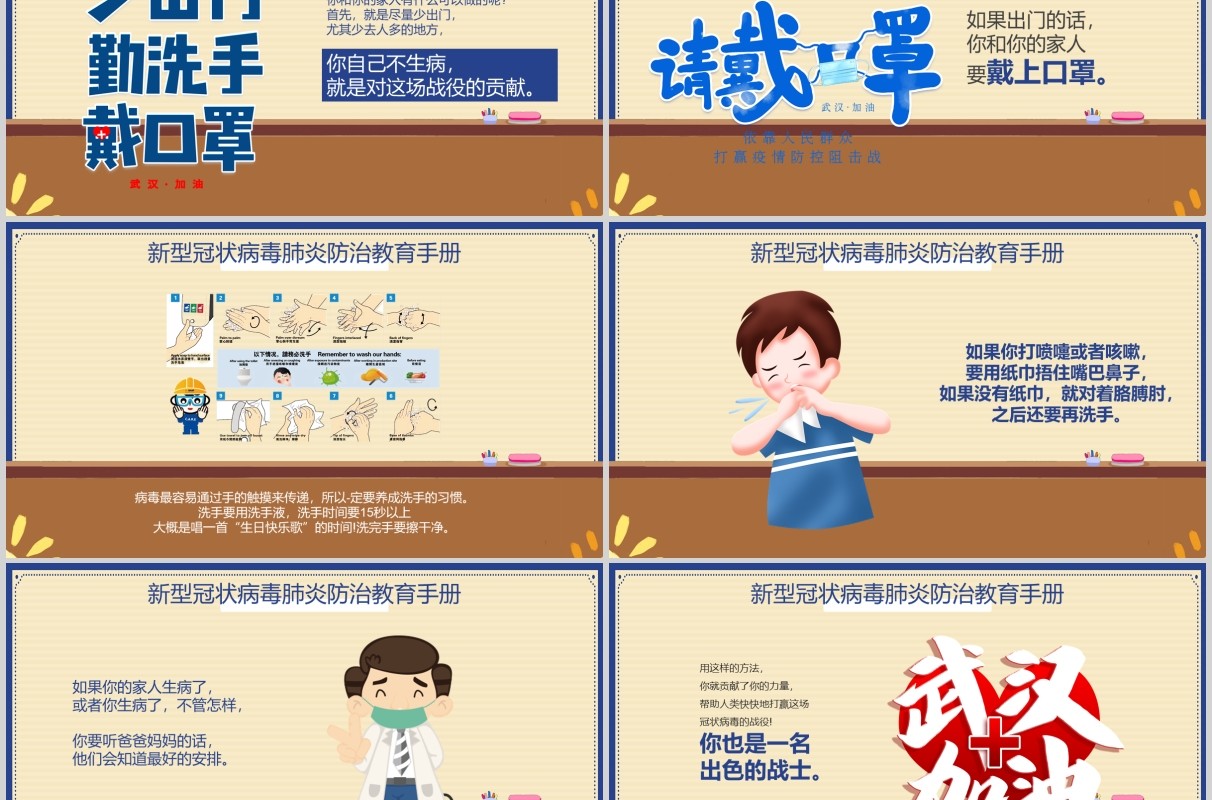 幼儿小学生防护知识新型冠状病毒肺炎PPT课件模板