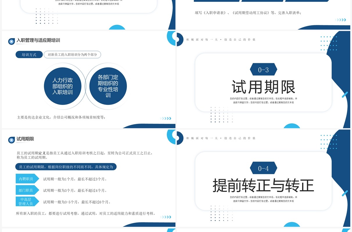 蓝色商务风新员工入职与试用期管理方法PPT模板