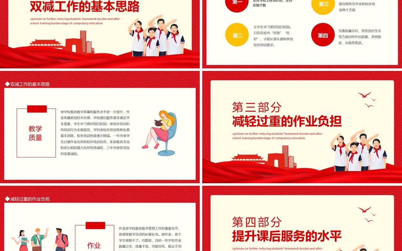 关于双减重点解析关于进一步减轻义务教育阶段学生作业负担和校外培训负担的意见动态PPT模板