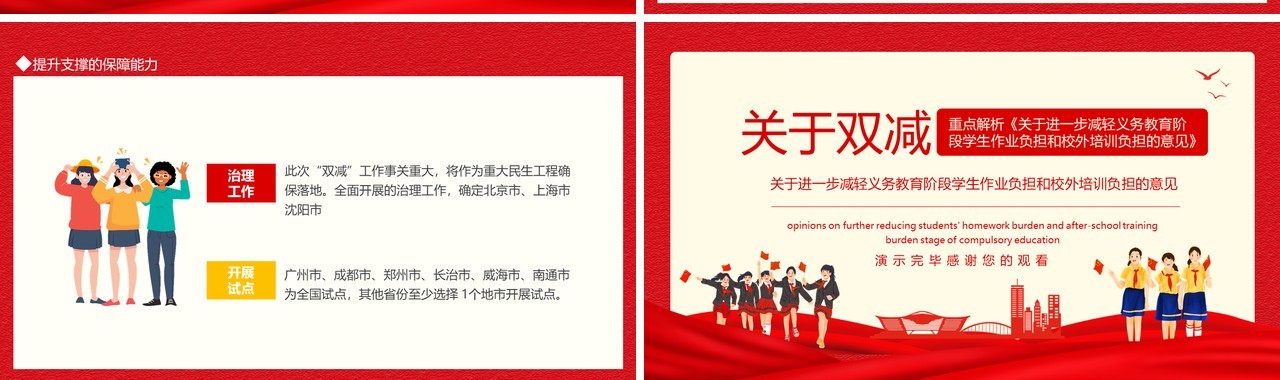 关于双减重点解析关于进一步减轻义务教育阶段学生作业负担和校外培训负担的意见动态PPT模板