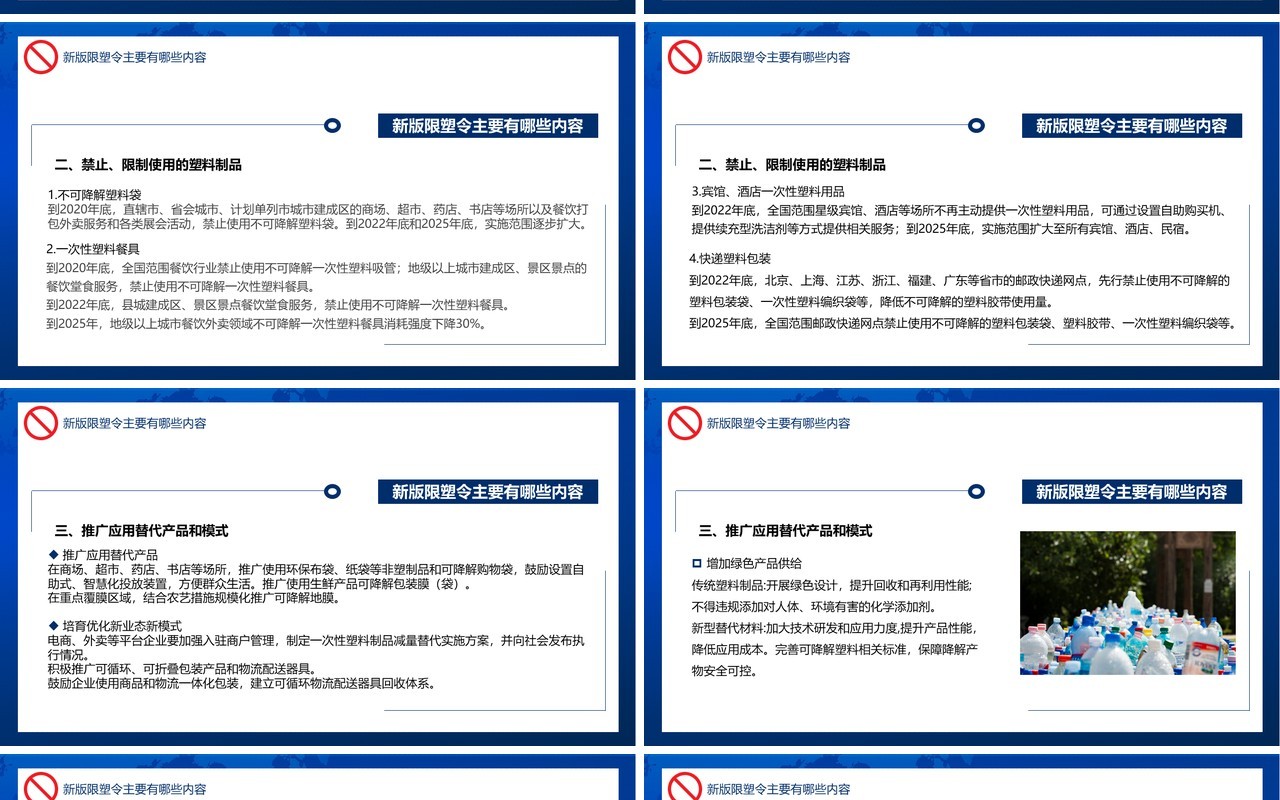 蓝色简约风减少使用塑料制品禁塑令PPT模板