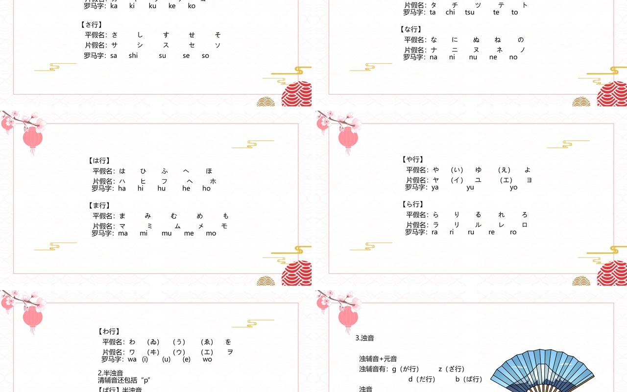 简约粉色清新风日语入门教学PPT模板