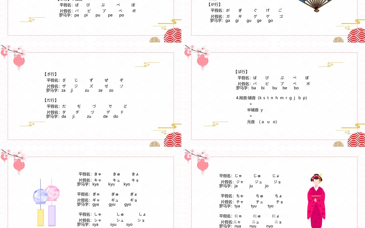 简约粉色清新风日语入门教学PPT模板