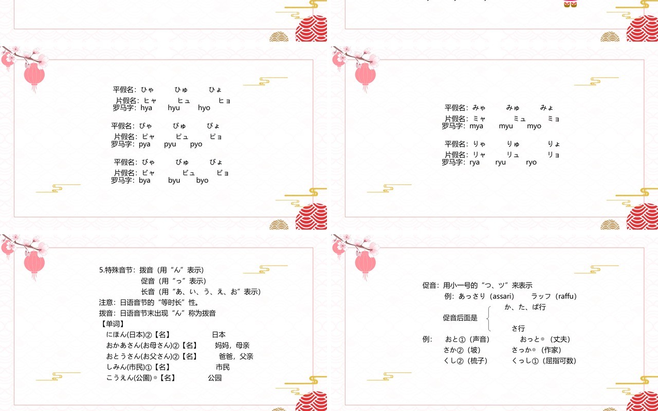 简约粉色清新风日语入门教学PPT模板