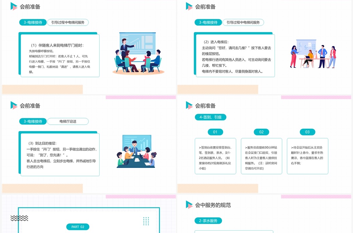 粉绿色简约风会议接待的礼貌礼节PPT模板
