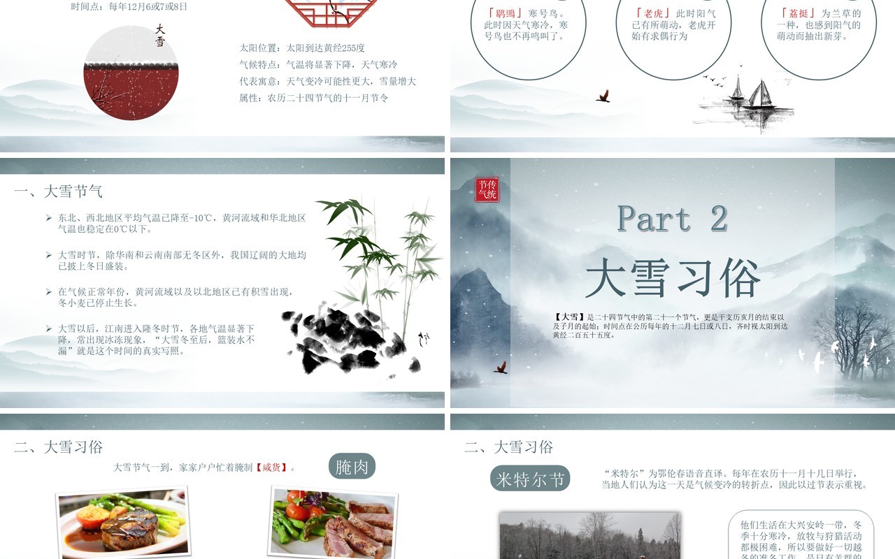 简约中国风传统二十四节气之大雪节气主题介绍PPT模版