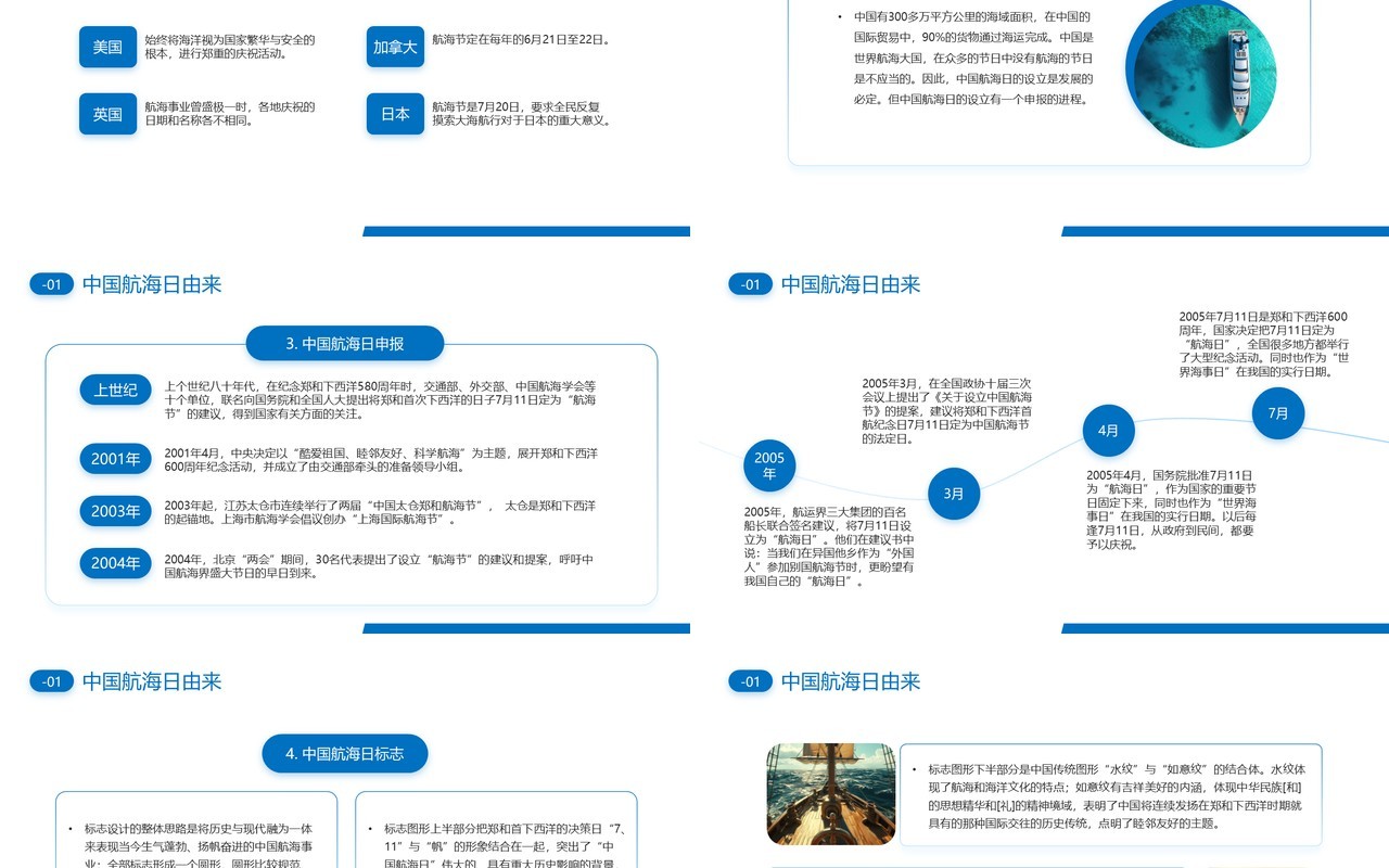 蓝色简约风中国航海日宣传PPT模板