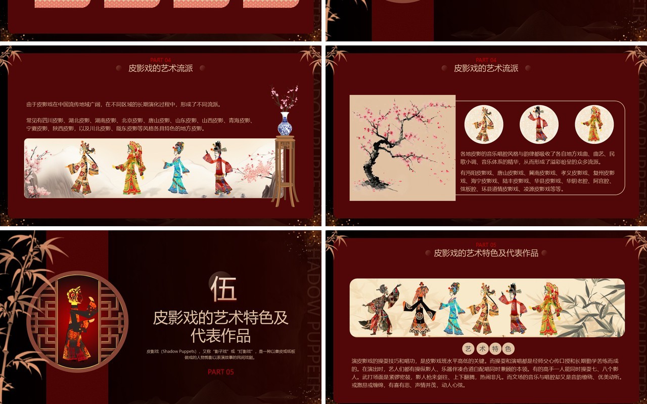 红色中国风非遗系列之皮影戏介绍PPT模版