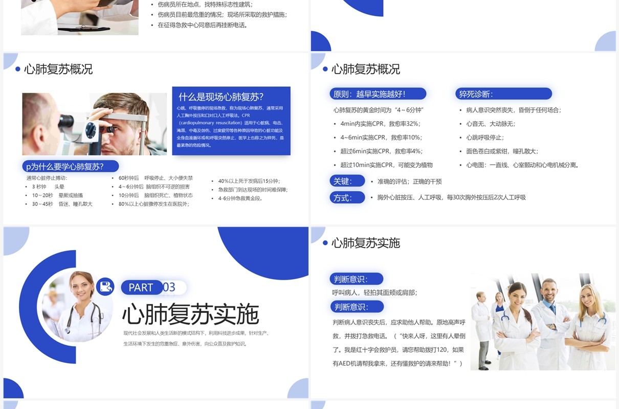 蓝色商务风急救救护知识培训PPT模板