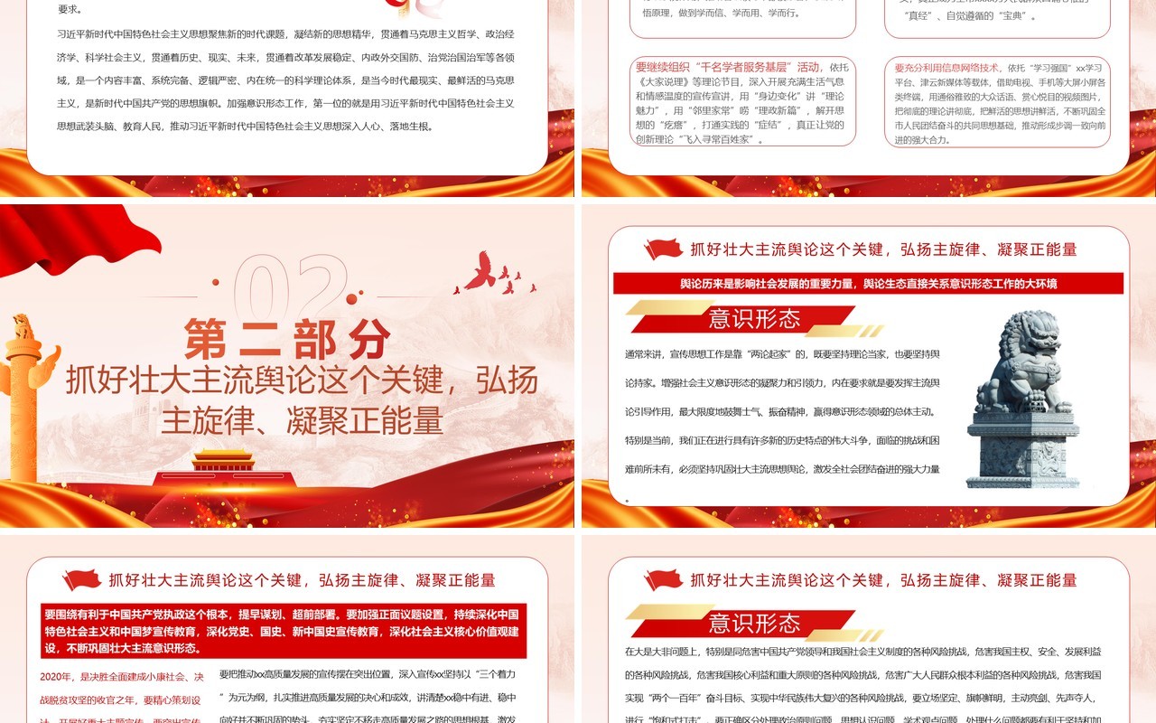 红色党政风抓好意识形态工作党课学习PPT模板